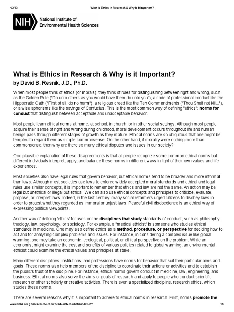 importance of ethics in research pdf
