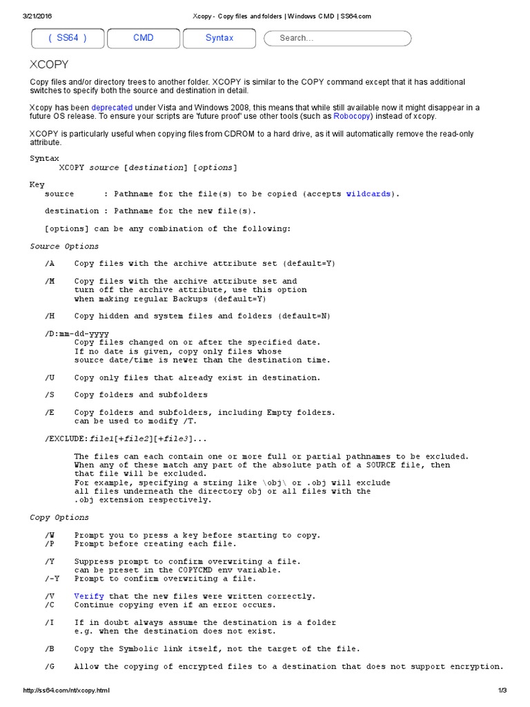 Xcopy Copy Files and Folders Windows CMD SS64 PDF Filename