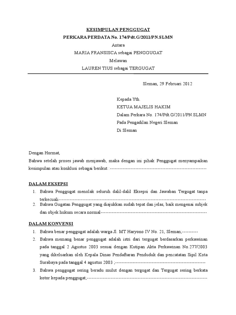 Contoh Surat Eksepsi Gugatan Cerai Ourstoryathome