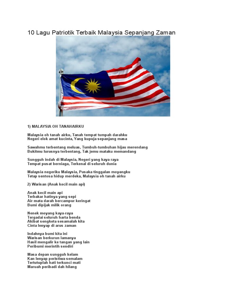 Patriotik malaysia lagu Lirik Lagu