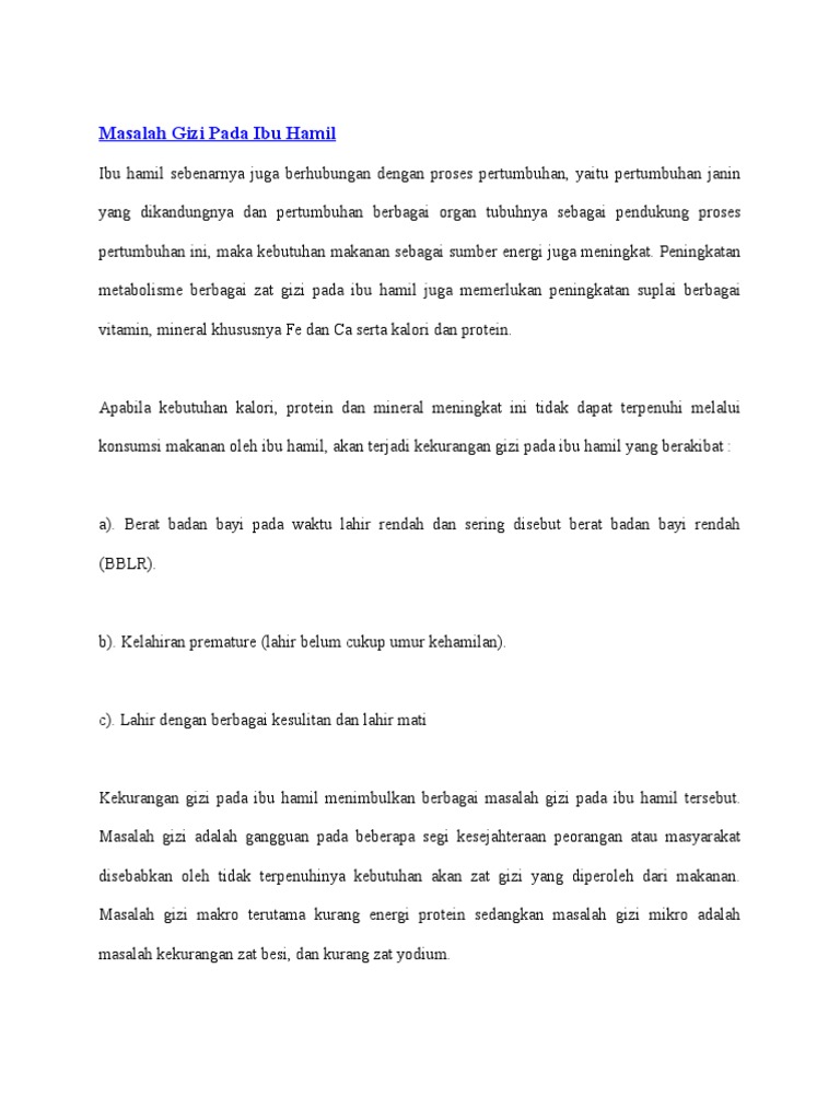 Masalah Gizi Pada Ibu Hamil