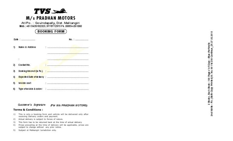 Vehicle Booking Form for Pradhan Motors | PDF | Business