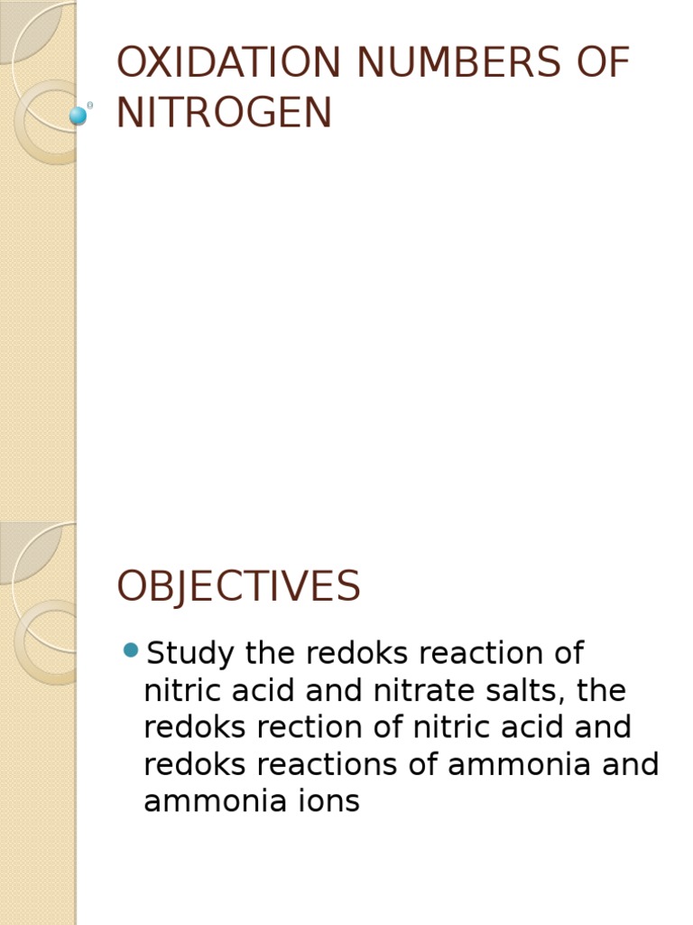 Oxidation Numbers of Nitrogen Redox Nitrogen