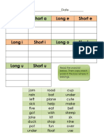 Long Short Vowels Worksheet
