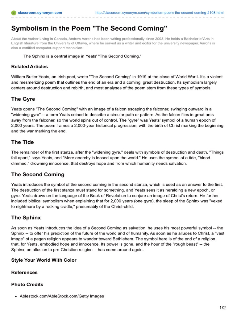 Symbolism in the poem the second coming pdf w b yeats second coming