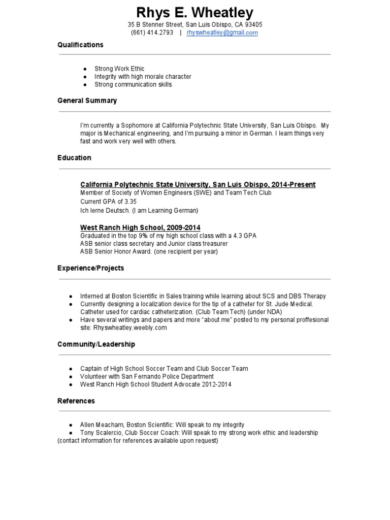 Mechanical Engineering Student Profile | PDF