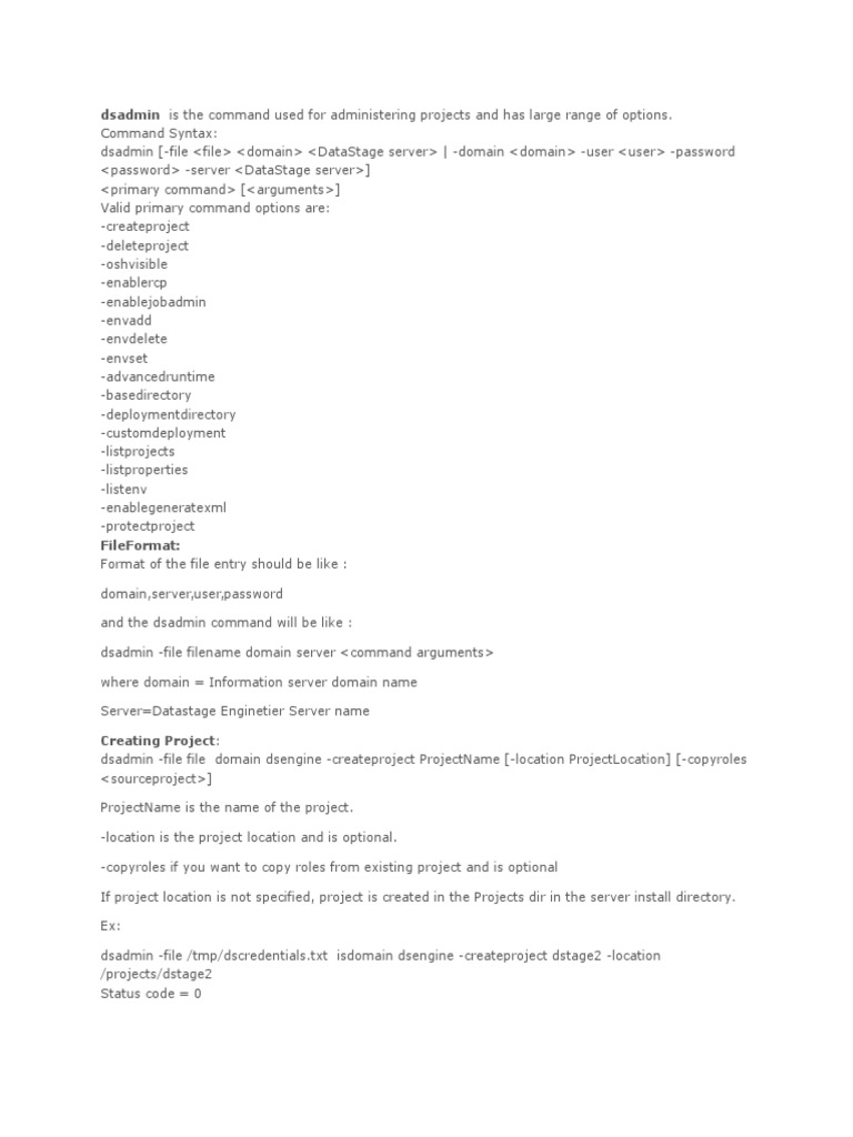 dsadmin Command Usage Guide | PDF | Command Line Interface | File Format