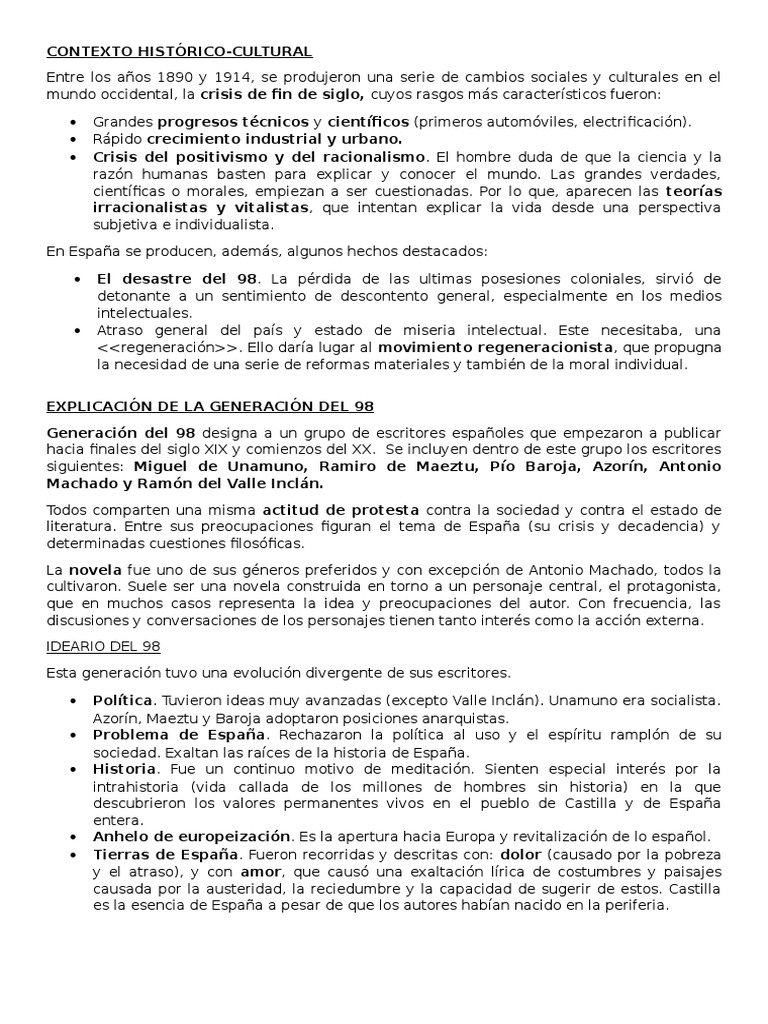 Contexto y autores de la Generación del 98 | PDF | Novelas | Science
