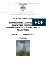 Program Colocviu International 2011 Reprezentari Literare Ale Feminitatii Si Modele Comportamentale