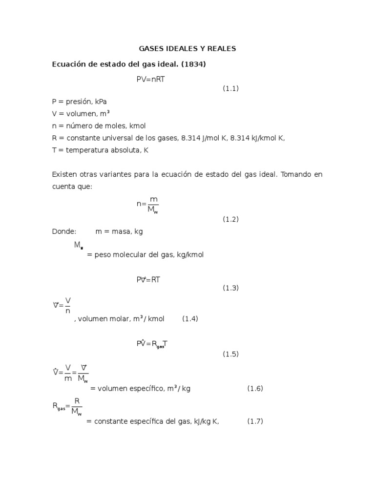 Ecuaciones de Gases Ideales y Reales | PDF | Gases | Materiales ...