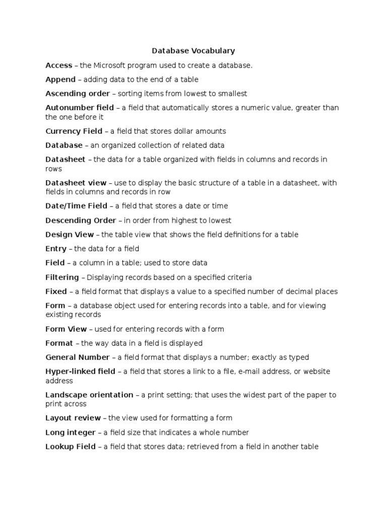 Essential Database Vocabulary Terms | PDF