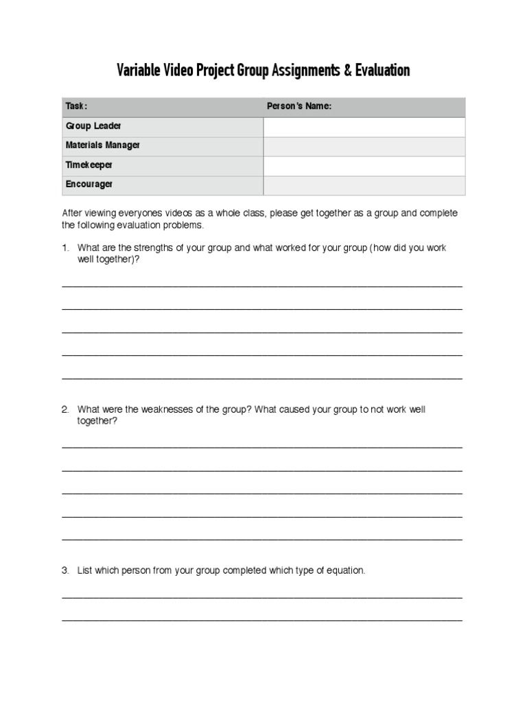 Video Project Group Evaluation Guide | PDF