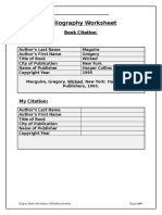 Bibliography Worksheet: Name - Class - Book Citation Example