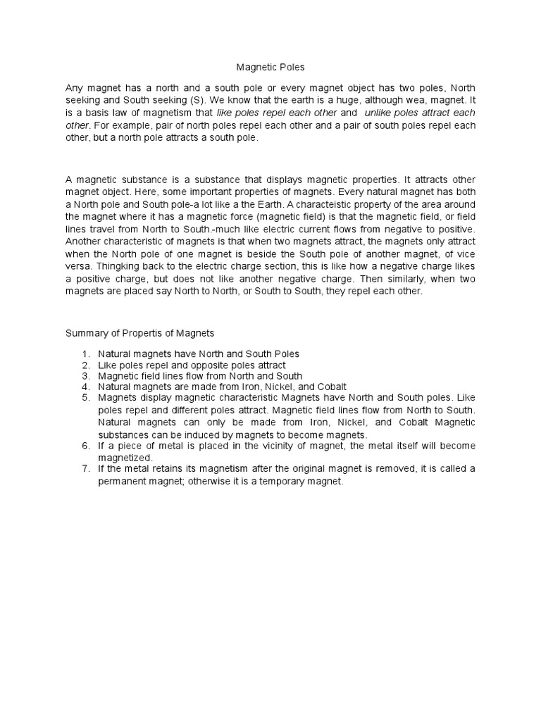 Other. For Example, Pair of North Poles Repel Each Other and A Pair of ...