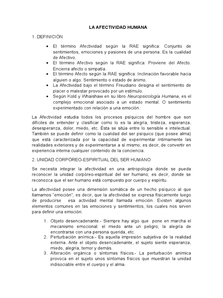 Definición y Relevancia de la Afectividad | PDF | Las emociones | Temor