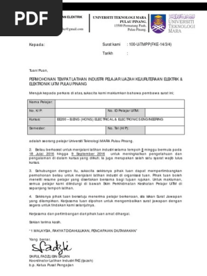 Surat Permohonan Penempatan Latihan Industri Pdf