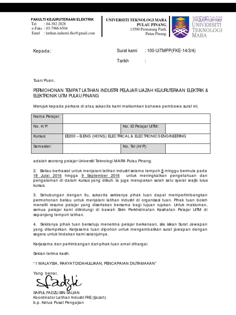 Apa-Apa Perlu Di Attach Ketika Mengemail Surat Permohonan Latian Industri