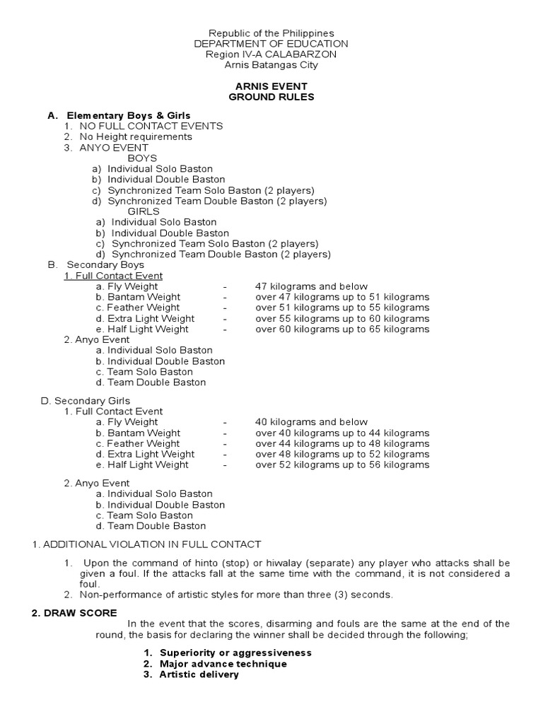 Arnis Batangas City Event Rules | PDF