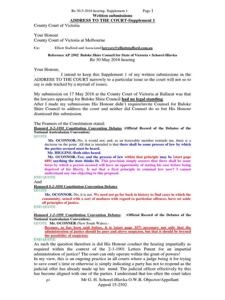20160520-Schorel-Hlavka O.W.B. To County Court of Victoria-Re Written ...