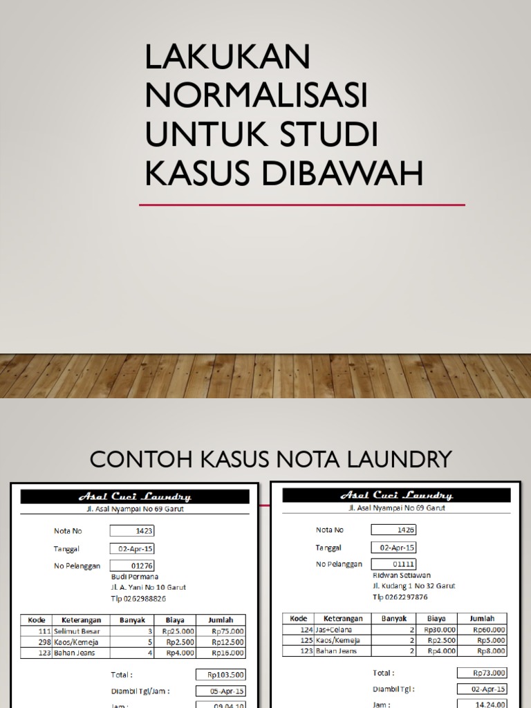Contoh kasus Normalisasi Nota Laundry