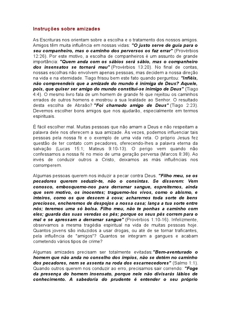 Instruções sobre amizades