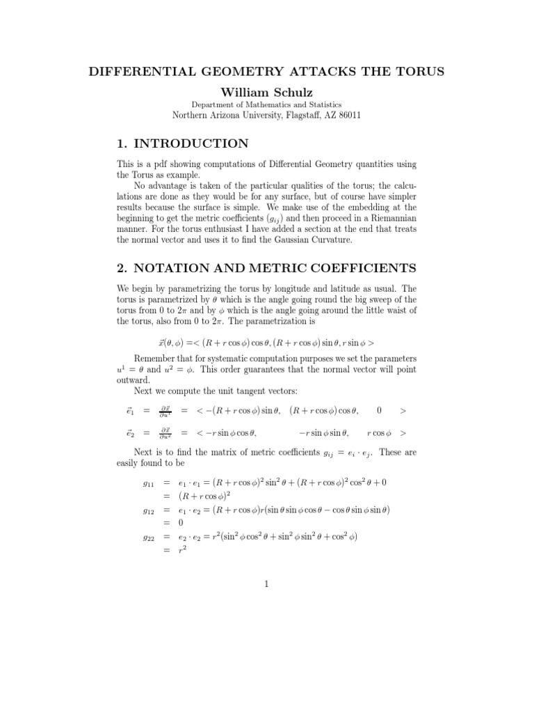 Differential Geometry Quantities on the Torus Computations of the