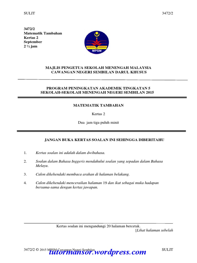 Add Math Spm Trial 2015 N9 P2ans Pdf