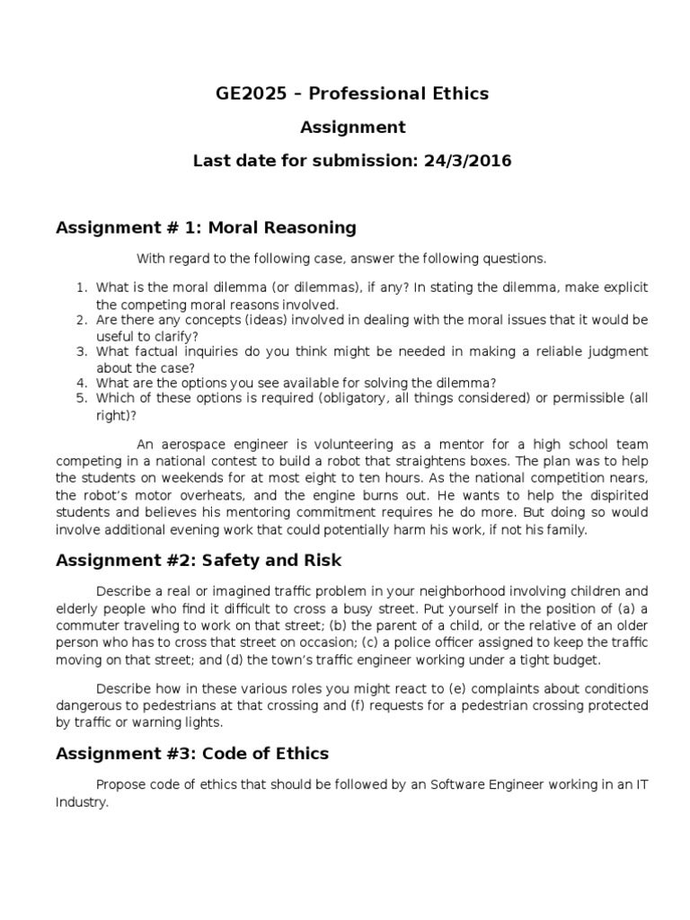 GE2025 - Professional Ethics: Assignment Last Date For Submission: 24/3 ...