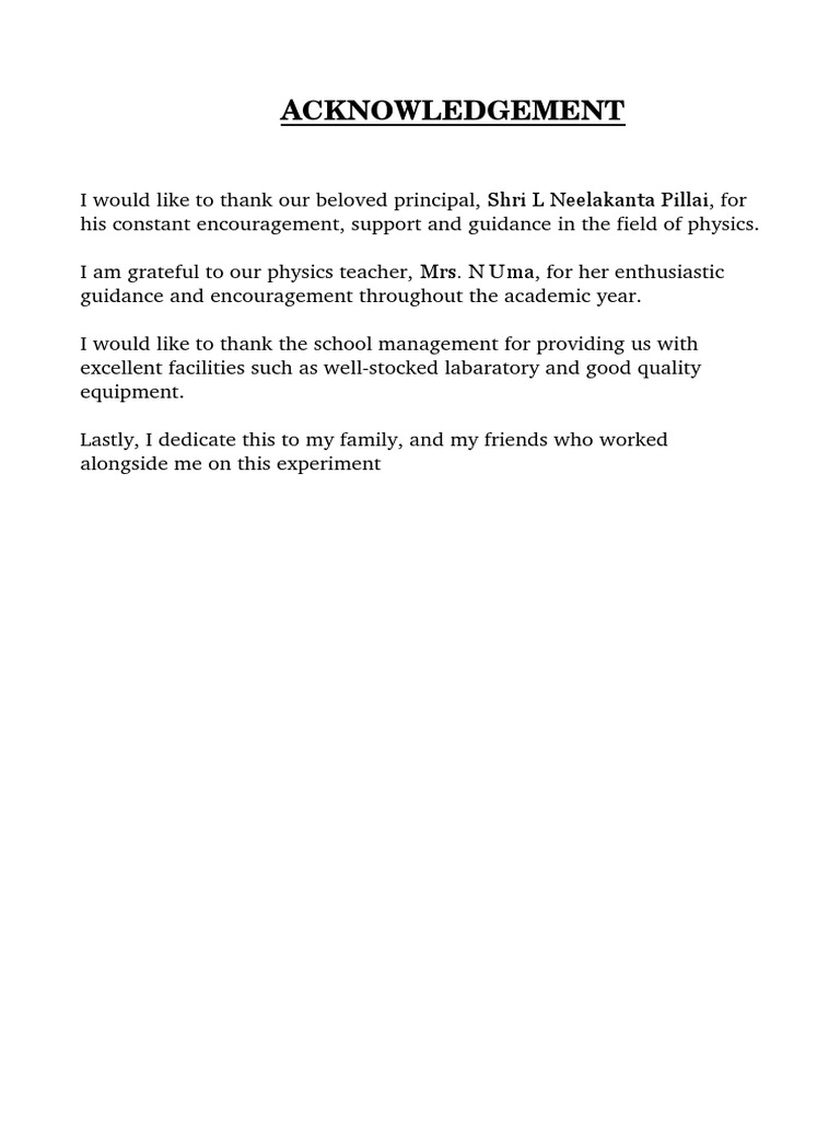 Physics Experiment Acknowledgement | PDF