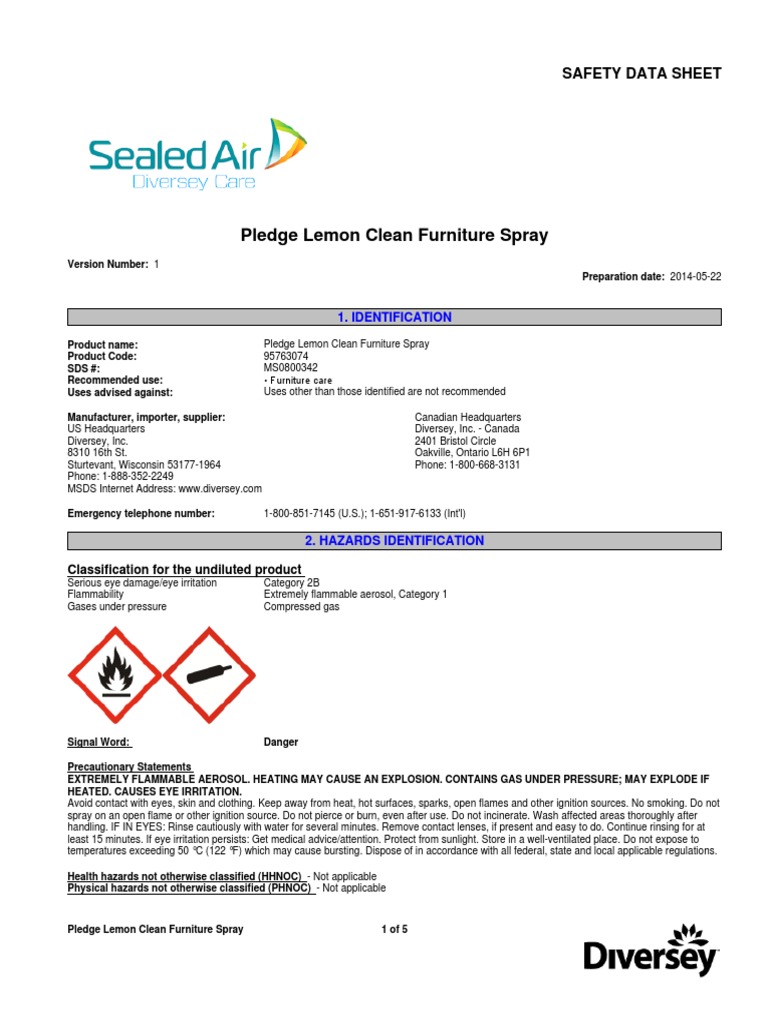 Pledge Lemon Clean SDS Overview | PDF | Personal Protective Equipment ...