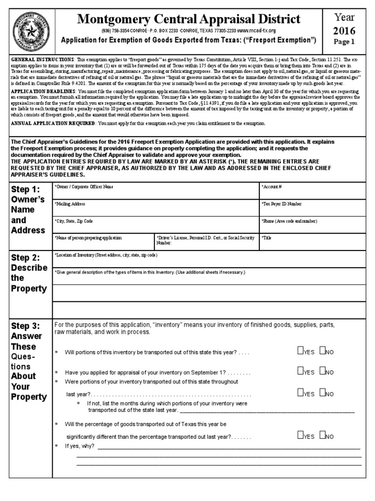 Freeport Exemption MCAD2016 PDF Cost Of Goods Sold Inventory