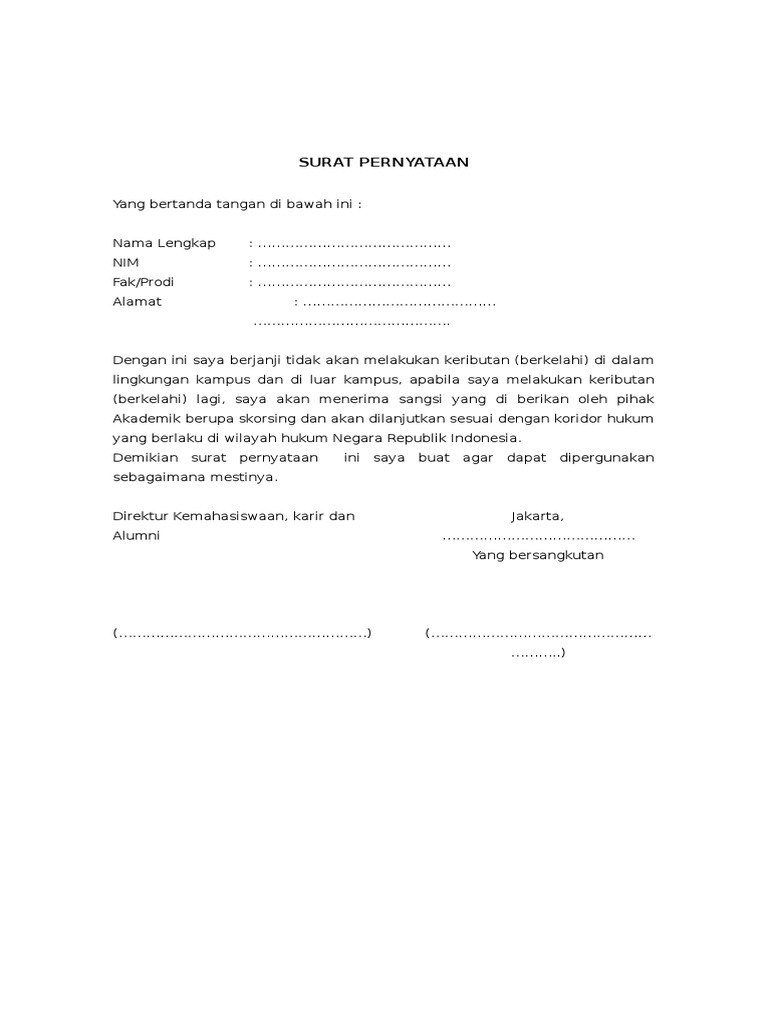 Contoh Surat Menyatakan Kesalahan Yang Berlaku