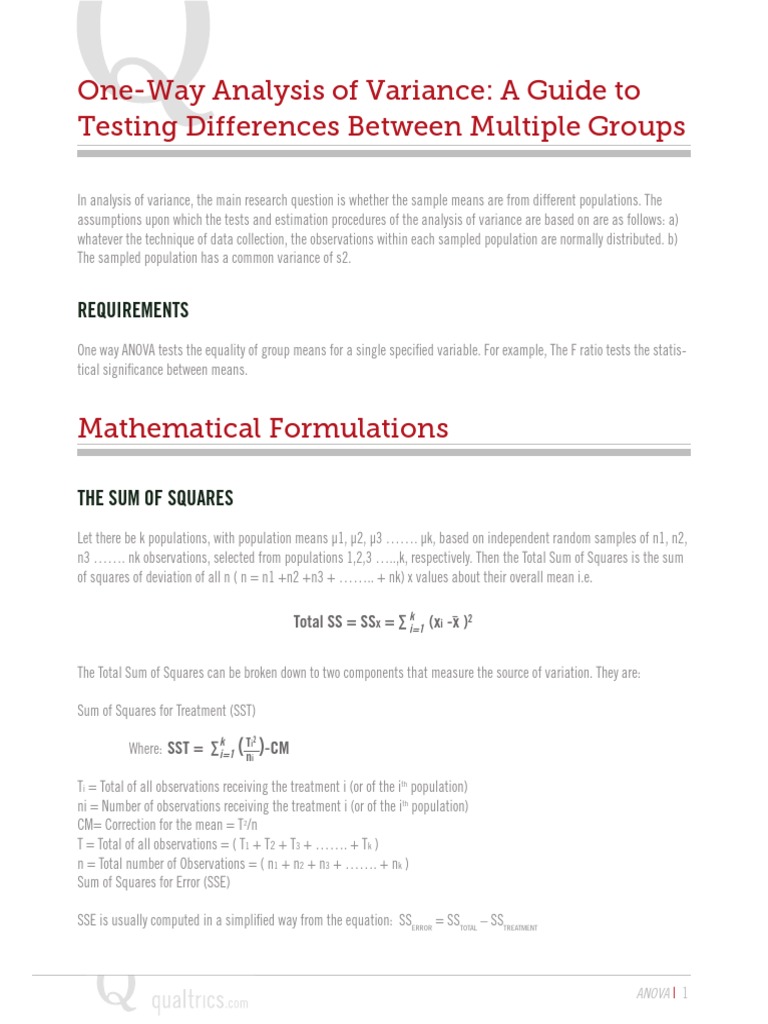 OneWay Analysis of Variance A Guide To Testing Differences Between
