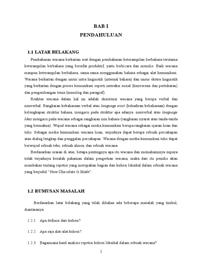 Analysis Kohesi Leksikal Repetisi Dalam Wacana How Chocolate Is Made Pdf