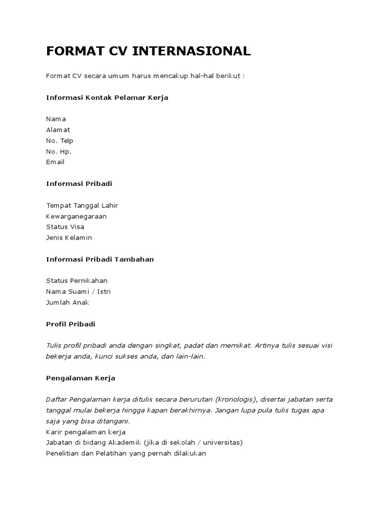 Format CV Internasional yang Efektif | PDF | Karier & Perkembangan