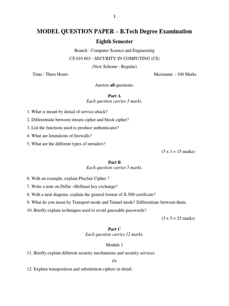 B.Tech Security in Computing Exam Paper | PDF | Teaching Methods ...