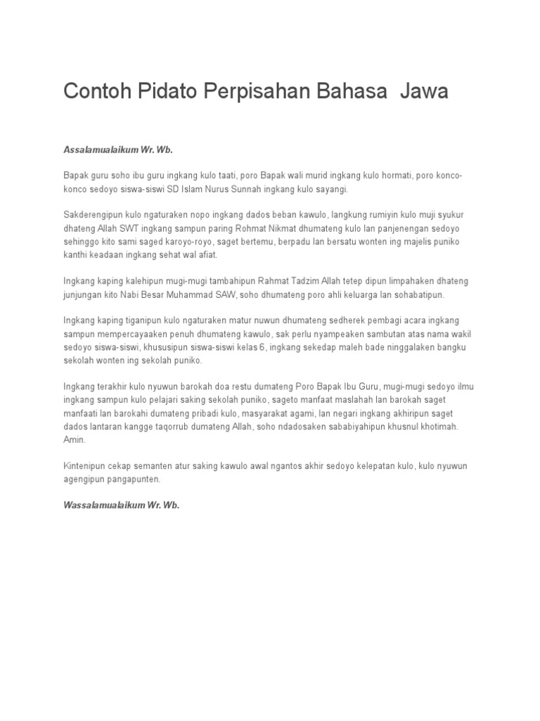 Contoh Pidato Perpisahan Bahasa Jawa