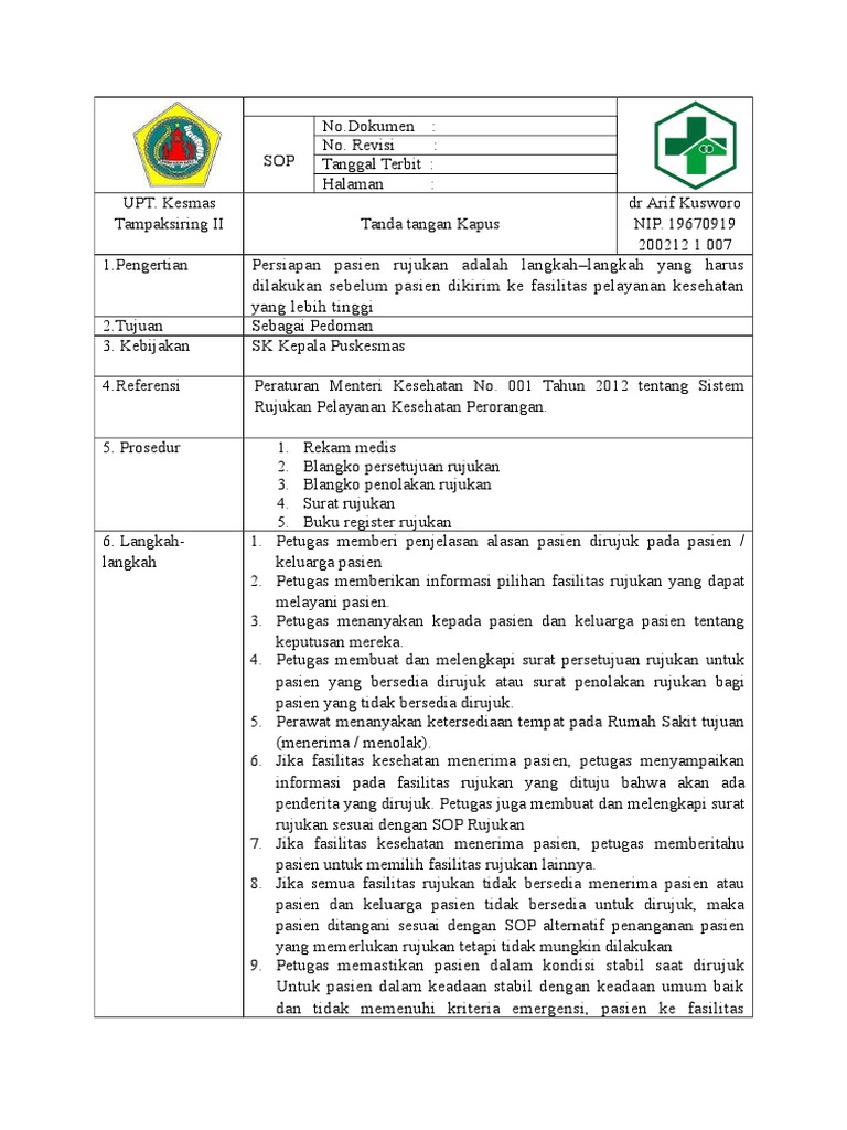SOP Persiapan Pasien Rujukan