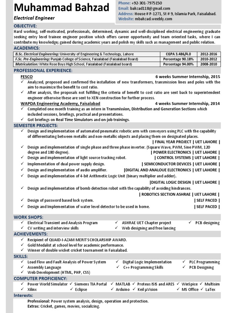 Electrical Engineer: Objective | PDF | Internship | Job Hunting