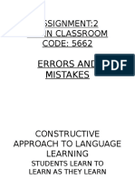 Assignment:2 Efl in Classroom CODE: 5662: Errors and Mistakes