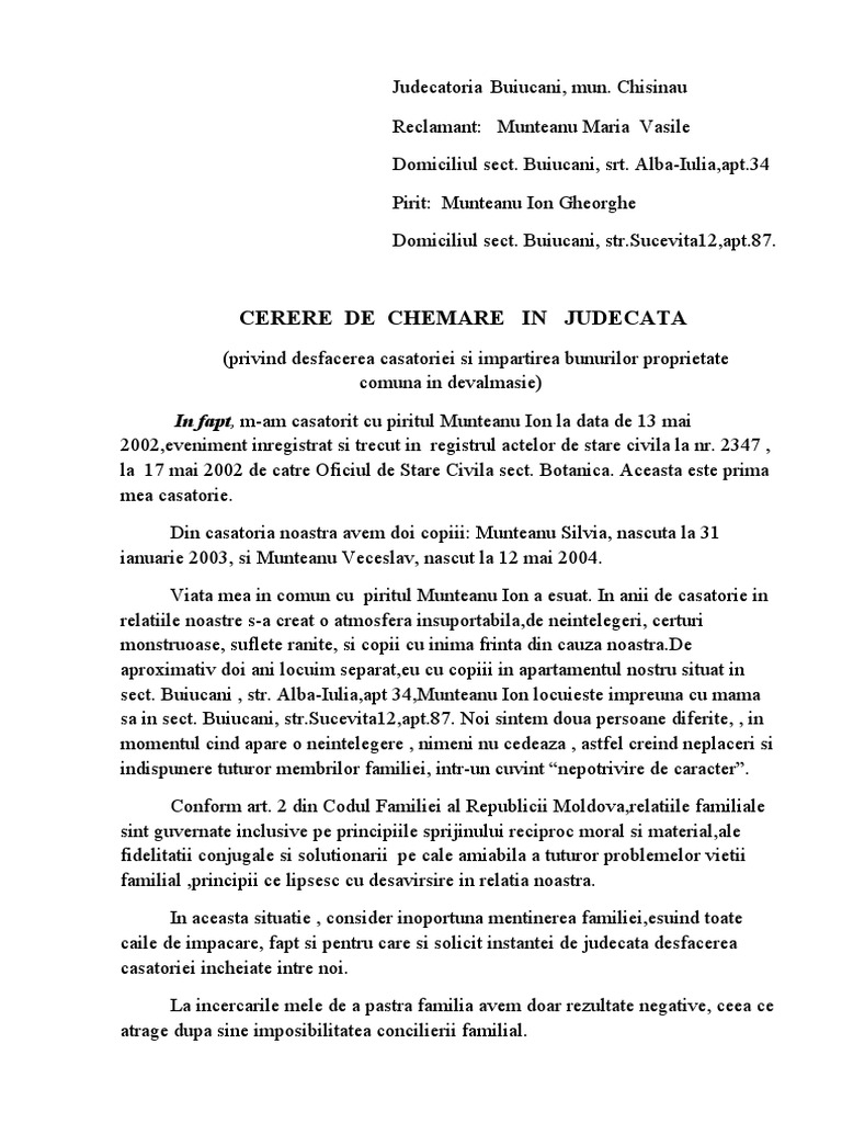 Cerere De Chemare In Judecata
