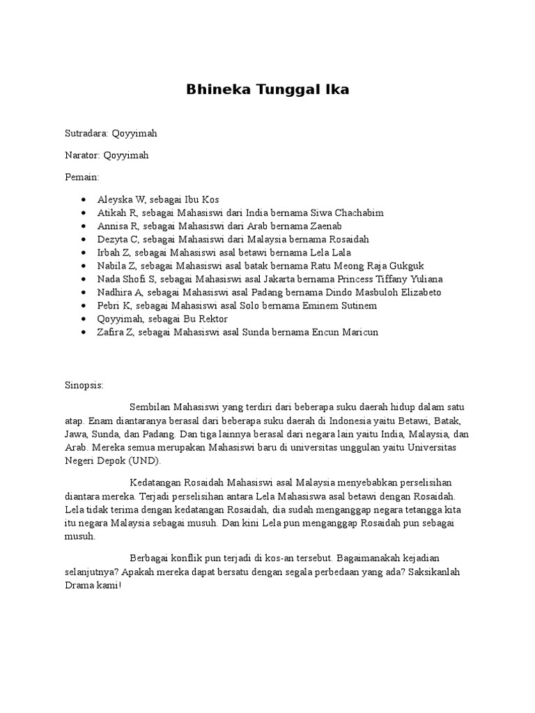 Naskah Drama (Bhineka Tunggal Ika) | PDF