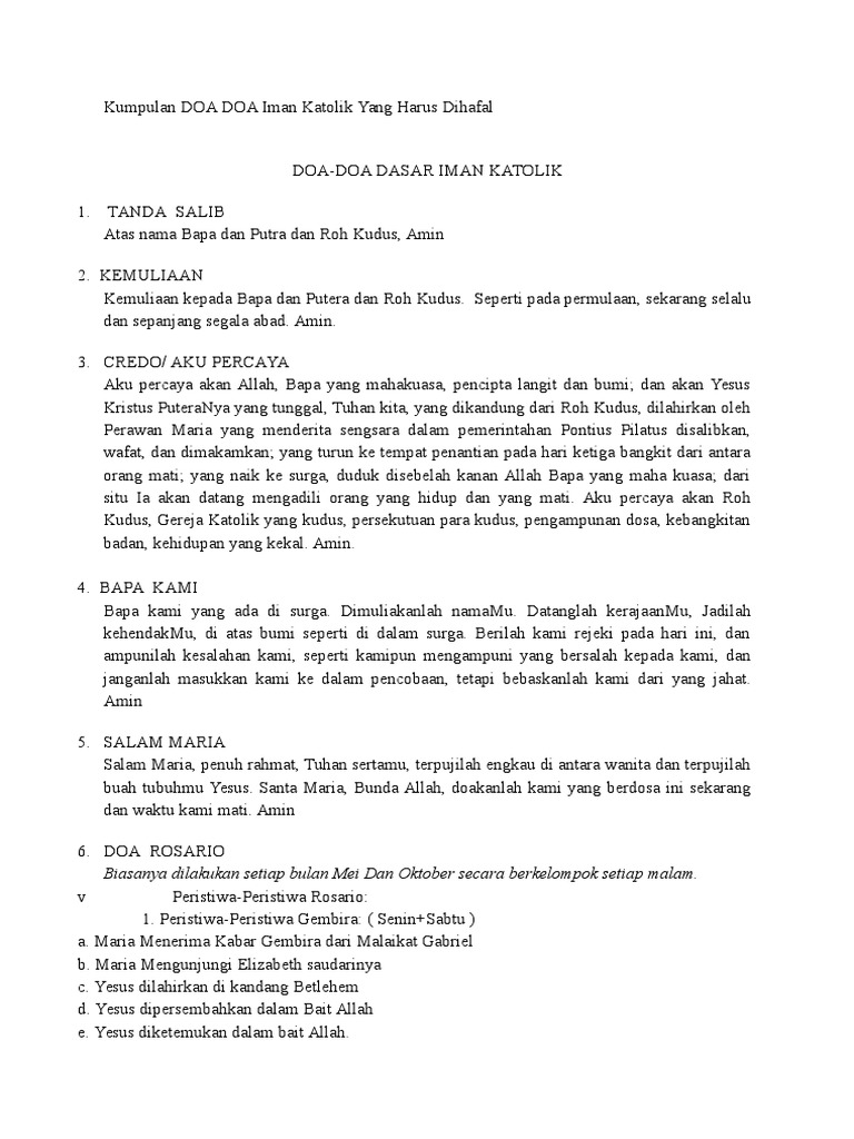 Kumpulan Doa Doa Iman Katolik Yang Harus Dihafal