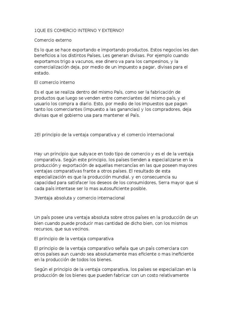 Comercio Interno y Externo: Definiciones y Ejemplos | PDF | Ventaja ...
