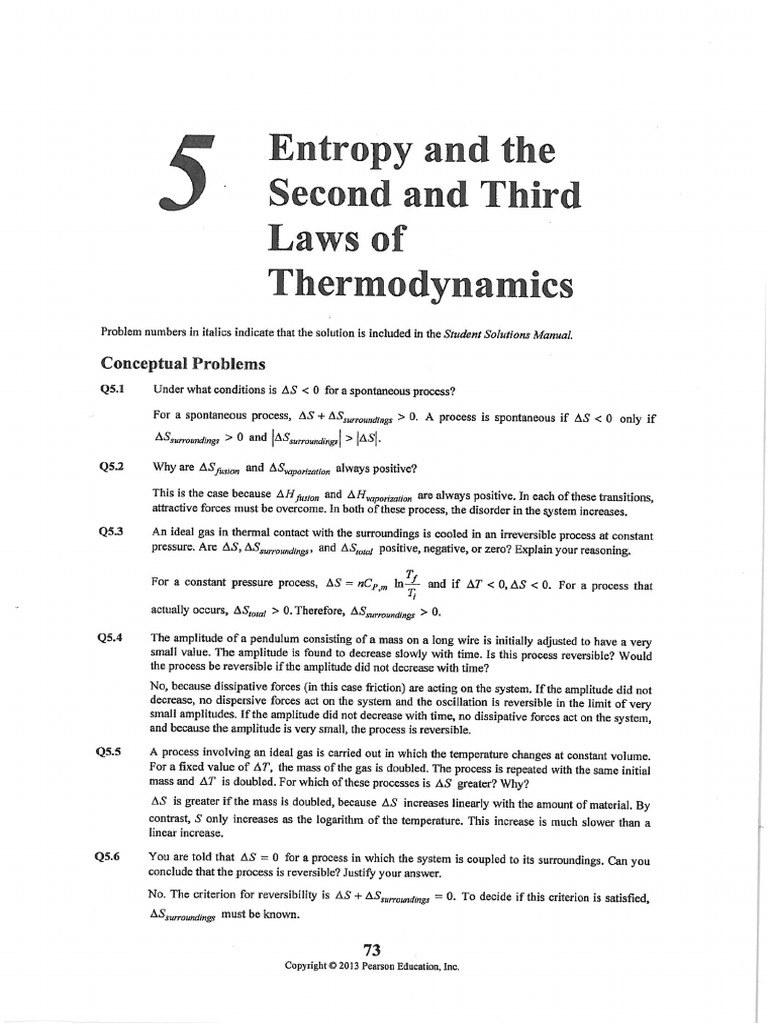 Physical Chemistry Engel ch5 Solution | PDF