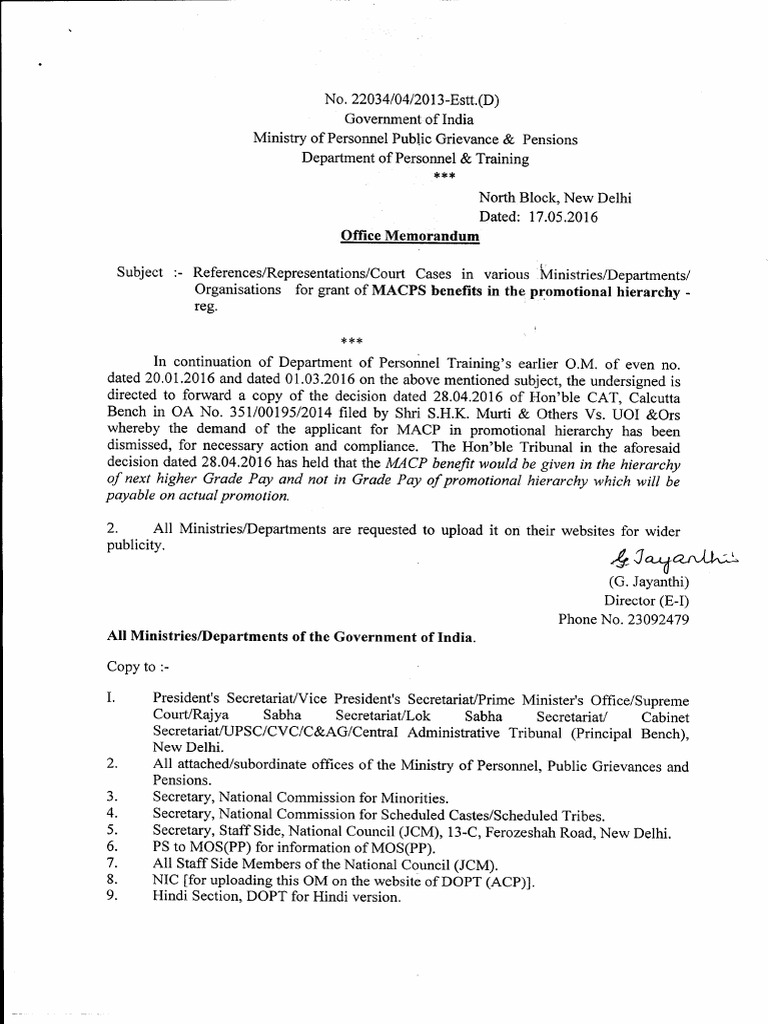 MACP Latest DOPT OM Dt.17.05.16 Hierarchy Government