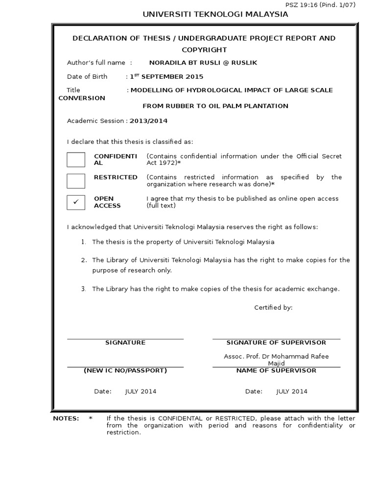 Utm Thesis Template 2015 Noradila Rusli Pdf Thesis Science