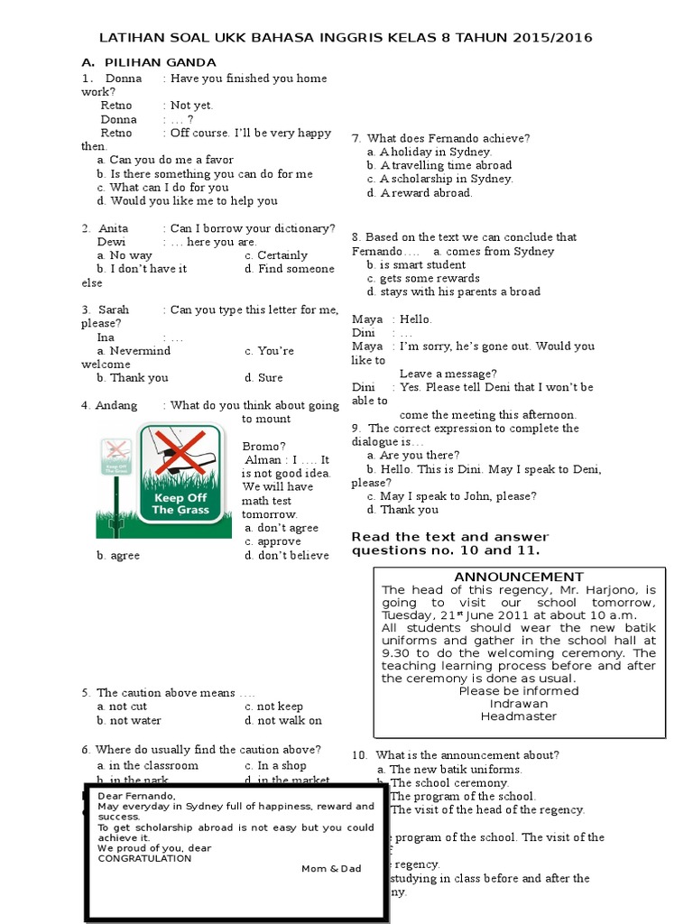 Download Kunci Jawaban Ukk B.inggris Smp Kelas 8 Background