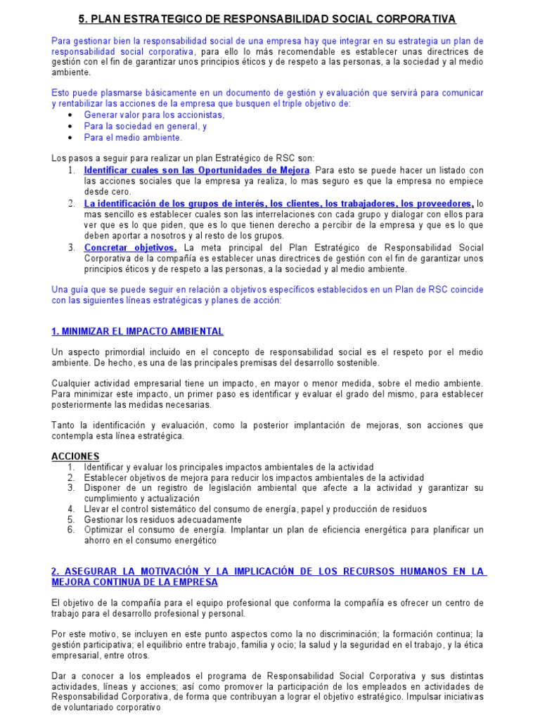 Plan Estratégico de RSC 2023 | PDF | Responsabilidad social corporativa ...
