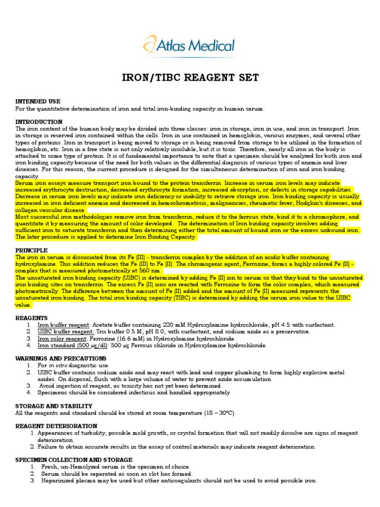 TIBC (Total Iron Binding Capacity) T01 PDF PDF Iron Buffer Solution